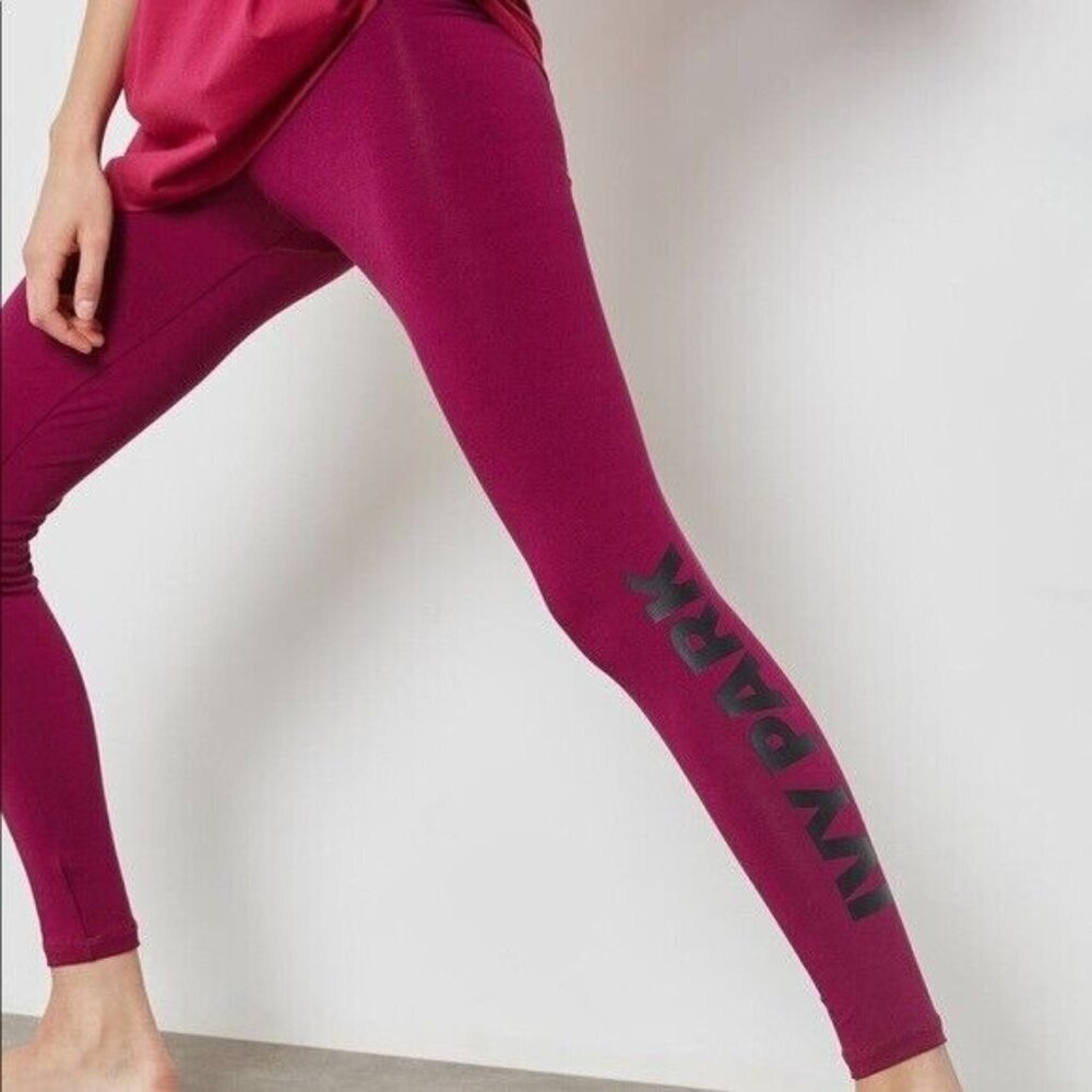 IVY PARK Fold Over‎ Women's Leggings Size XS Red Wine Logo Branded Elastic Waist